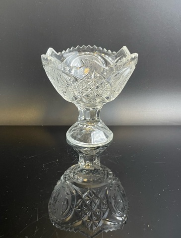 Креманка хрустальная с декором, цветы, алмазная грань, СССР винтаж 1970-1990 гг