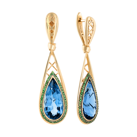 Серьги с Топазом London и Цаворитами, E0189-3/16