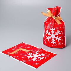 Пакет полиэтиленовый, Снежинки на красном, 15*23 см (Д*В), 10 шт.