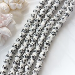 Бусина Шарик, керамика, белая с черной росписью, 10 мм, 1 шт, МК013