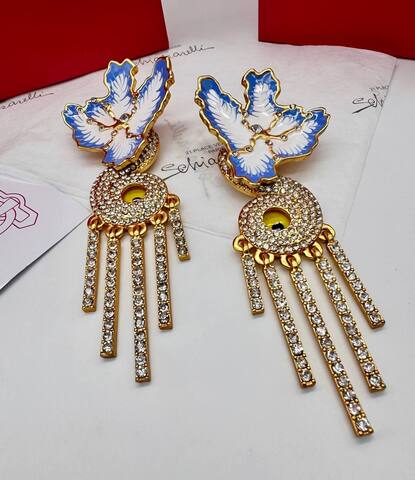 Серьги ОРХИДЕИ длинные style Schiaparelli c подвесками кристаллами