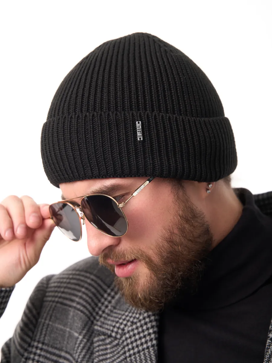 Шапка зимняя на флисе вязаная осень