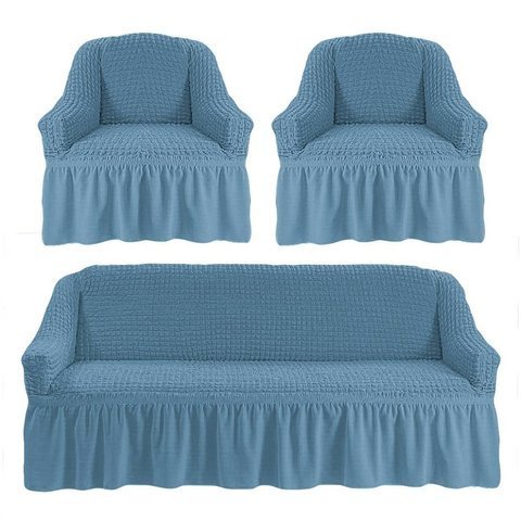 Комплект чехлов для дивана и двух кресел голубой.