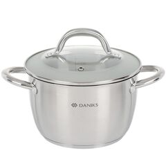 Кастрюля нерж, 3 л, с крыш, крышка стекло, Daniks, Перл, GS-01205-18, индукц