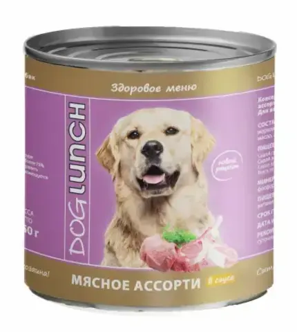 ДОГ ЛАНЧ консервы для собак (мясное ассорти в соусе) 750г