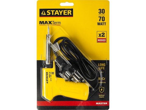 STAYER MAXTerm 30Вт+70Вт 2в1 конус, Электропаяльник с пистолетной рукояткой (55307-70)