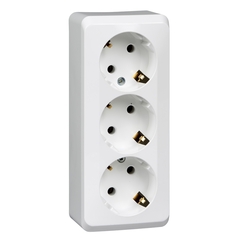 Schneider Electric ЭТЮД Белый Розетка 3-местная открытая установка с заземляющими контактами без шторок 16А, 250B PA16-011B