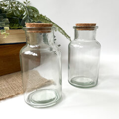 Баночки - бутылочки с пробкой декоративные, стеклянные, прозрачные 280 мл, 6,5*12,8 см, набор 2 штуки.