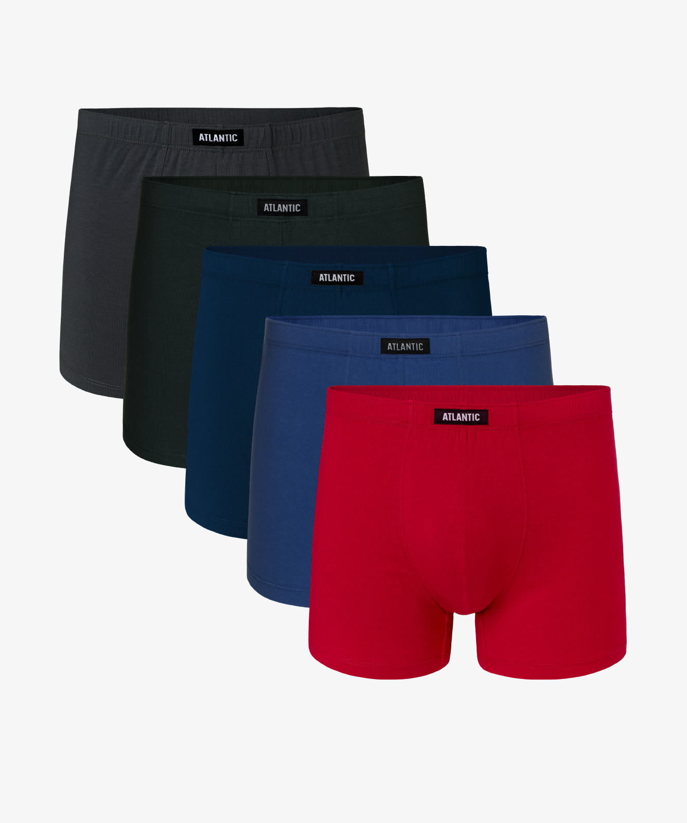 Мужские трусы шорты Atlantic, набор из 5 шт., хлопок, индиго + хаки + красные + голубые + графит, 5SMH-002