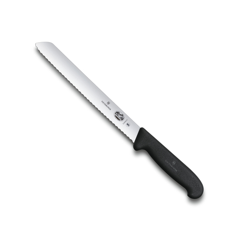 Нож Victorinox для хлеба, лезвие 21 см волнистое, черный