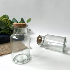 Баночки - бутылочки с пробкой декоративные, стеклянные, прозрачные 280 мл, 6,5*12,8 см, набор 2 штуки.