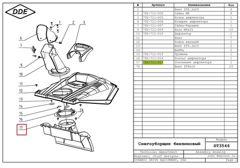 Основание DDE ST3546 дефлектора выброса снега (792-711-017)