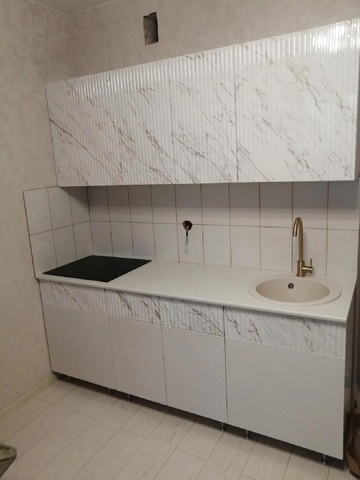 Кухня Оливия 2.0 м белый глянец холодный / голдэн пэлас