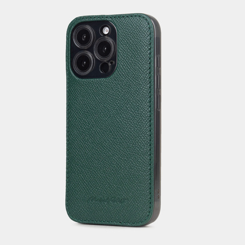 Чехол для iPhone 16 Pro из кожи сафьяно, зеленого цвета