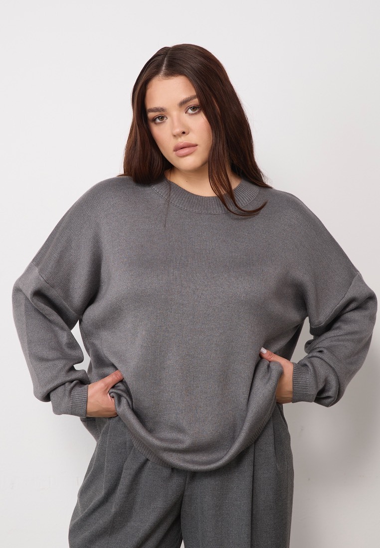 Джемпер вязаный с круглым вырезом, графит