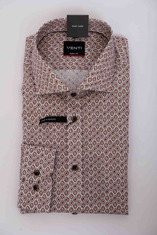 VENTI Body Fit Сорочка зауженная трикотажная в ромбы с технологией Easy Care