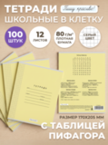 Тетради в клетку (таблица Пифагора), 12 л, жёлтая обложка, 100 шт