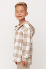 рубашка  для мальчика  КР 302681/темно-бежевый,клетка виши к534