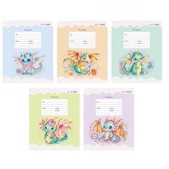 
          Тетрадь А5 12л., линия, Канц-Эксмо, скрепка, мелованная картон, выб. лак, "Дракончики", 5 дизайнов