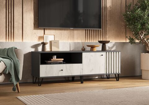 Тумба ТВ Роджинамиф (1500) (Дуб Крафт Белый, Графит)