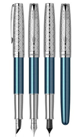 Ручка перьевая Parker Sonnet Premium 2021, F537, Metal & Blue Lacquer CT (2119743)