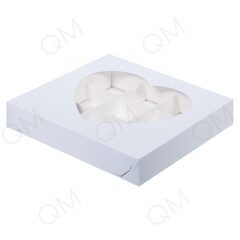 Коробка для конфет с окошком "сердце" 160*160*30 мм (9) (белая), 10 шт