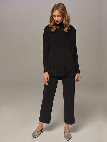Женский свитер черного цвета с высоким горлом из шерсти и кашемира - фото 3