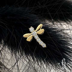 Накрутка "Dragonfly" - Желтое золото - White CZ