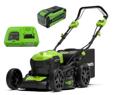 Cамоходная аккумуляторная газонокосилка Greenworks GD40LM46SPK5B, 40v, 46 см, (2506807UH5A), с аккумулятором 8 А·ч и быстрым зарядным устройством