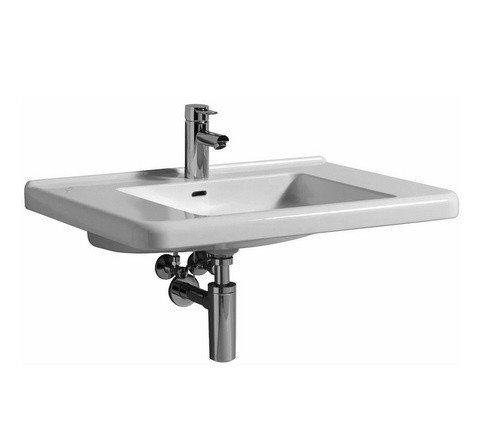 Раковина Geberit Renova Comfort Square, безбарьерная: B=75см, T=55см, Отверстие под смеситель=По центру, Перелив=На виду, Белый