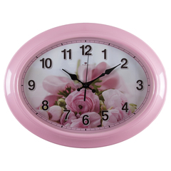 Часы настенные РУБИН  3829-105 овал 29,5х38,5см, корпус розовый "Пионы"