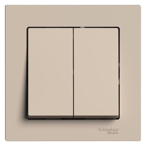 Выключатель двухклавишный, 10АХ, в сборе. Цвет Песочный. Schneider Electric AtlasDesign. ATN001252
