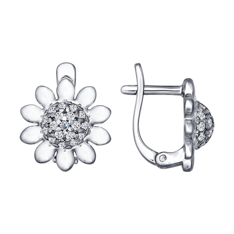 94021421 - Серьги из серебра в форме цветка с фианитами
