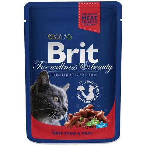 Brit Premium пауч для взрослых кошек (говядина и горошек) 85г