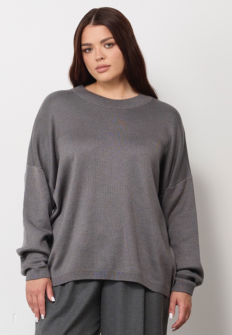 Джемпер вязаный с круглым вырезом, графит