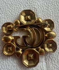 Брошь винтажная с цветными камнями в форме логотипа GUCCI