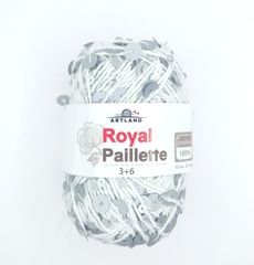 Королевские пайетки/Добавочная нить хлопок с пайетками 3/6мм, 25 гр, 65 м, белый с матовым серым