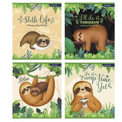 
          Тетрадь 36л., А5, клетка, Alingar "Ленивцы", скрепка, мелованный картон (стандарт) , блок офсет, 4 дизайна в пленке т/у