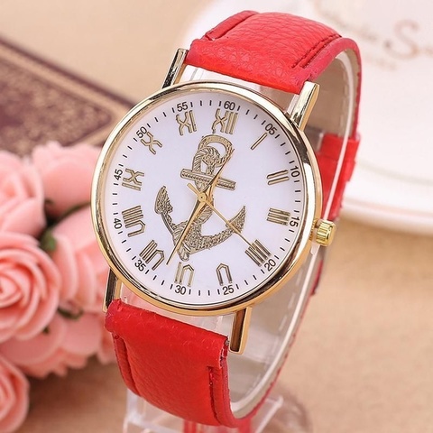 Купить Часы в морском стиле с золотым якорем (красный) в Магазине тельняшек