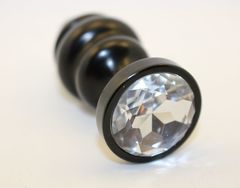 Черная фигурная анальная пробка с прозрачным кристаллом - 8,2 см. - 