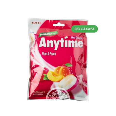 Карамель леденцовая с ксилитолом Anytime Plum & Peach без сахара 74г Lotte Корея