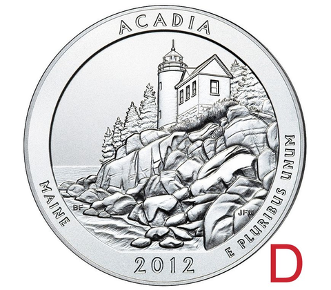 США. 25 центов(квотер). Парки. №13. 2012. Acadia National Park, Maine. D. UNC