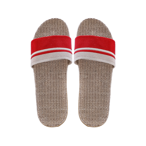 (1 PV) Kardli slippers（women) - Женские тапочки летние (37-38; *250 мм*), (Подошва-Резина / Верх-Текстильные материал) (ПОЛОСКА КРАСНАЯ)