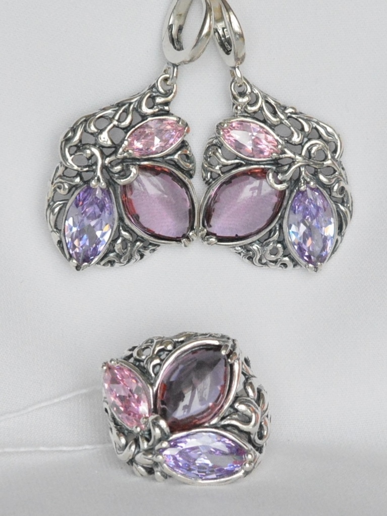 Серебряные комплекты серьги и кольца без камней женские