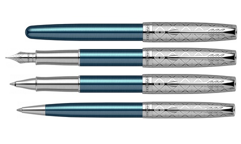 Ручка перьевая Parker Sonnet Premium 2021, F537, Metal & Blue Lacquer CT (2119743)