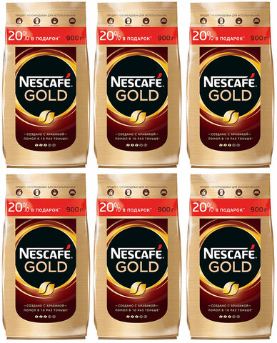 Комплект кофе растворимый Nescafe Gold, 900 г пакет х 6 шт