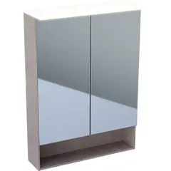 Зеркальный шкаф Geberit Acanto с подсветкой, две двери: B=60см, H=83см, T=21.5см, Тип штекера=CEE 7/16, дуб Мистик / меламин, структура дерева, с зеркальным покрытием снаружи фото