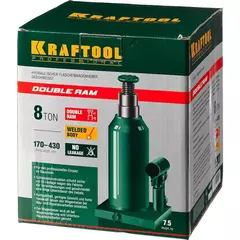 KRAFTOOL DOUBLE RAM, 8 т, 170 - 430 мм, с увеличенным подъемом, двухштоковый бутылочный домкрат (43463-8)