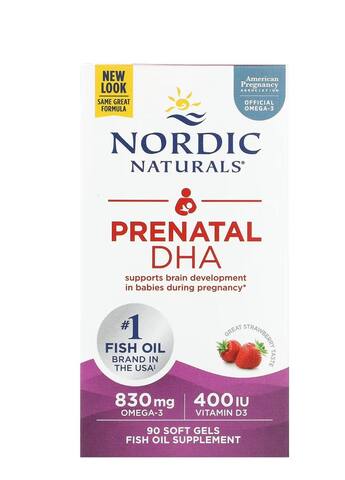 Nordic Naturals пренатальная ДГК, клубничный вкус, 90 капсул