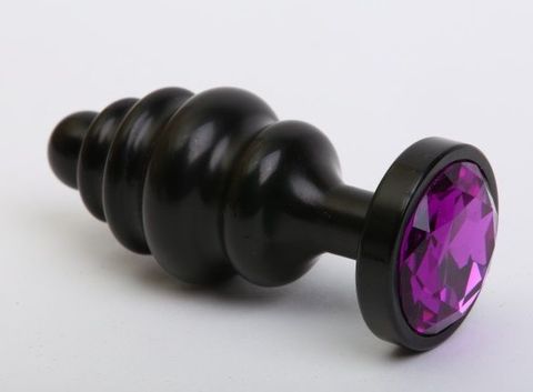 Черная фигурная анальная пробка с фиолетовым кристаллом - 8,2 см. - 4sexdreaM 47474-5